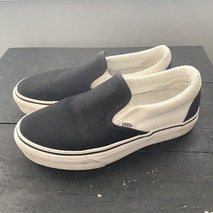 Vans Black & White Two-Tone Slip On Platform Sneakers W 9/M 7.5